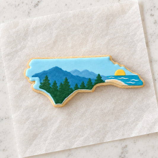 North Carolina Outline Cookie Cutter (decorated cookie mockup)