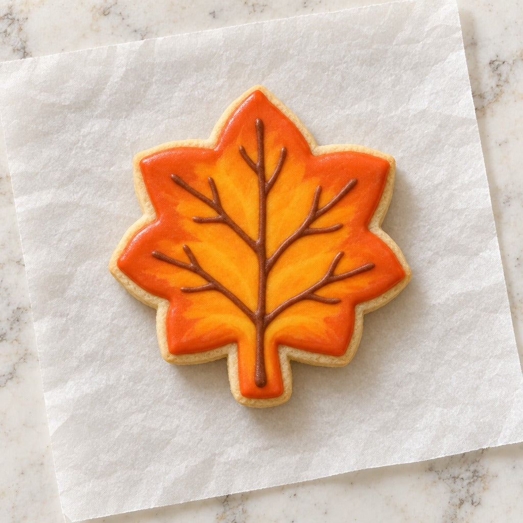 Oak Leaf Cookie Cutter (decorated cookie mockup)
