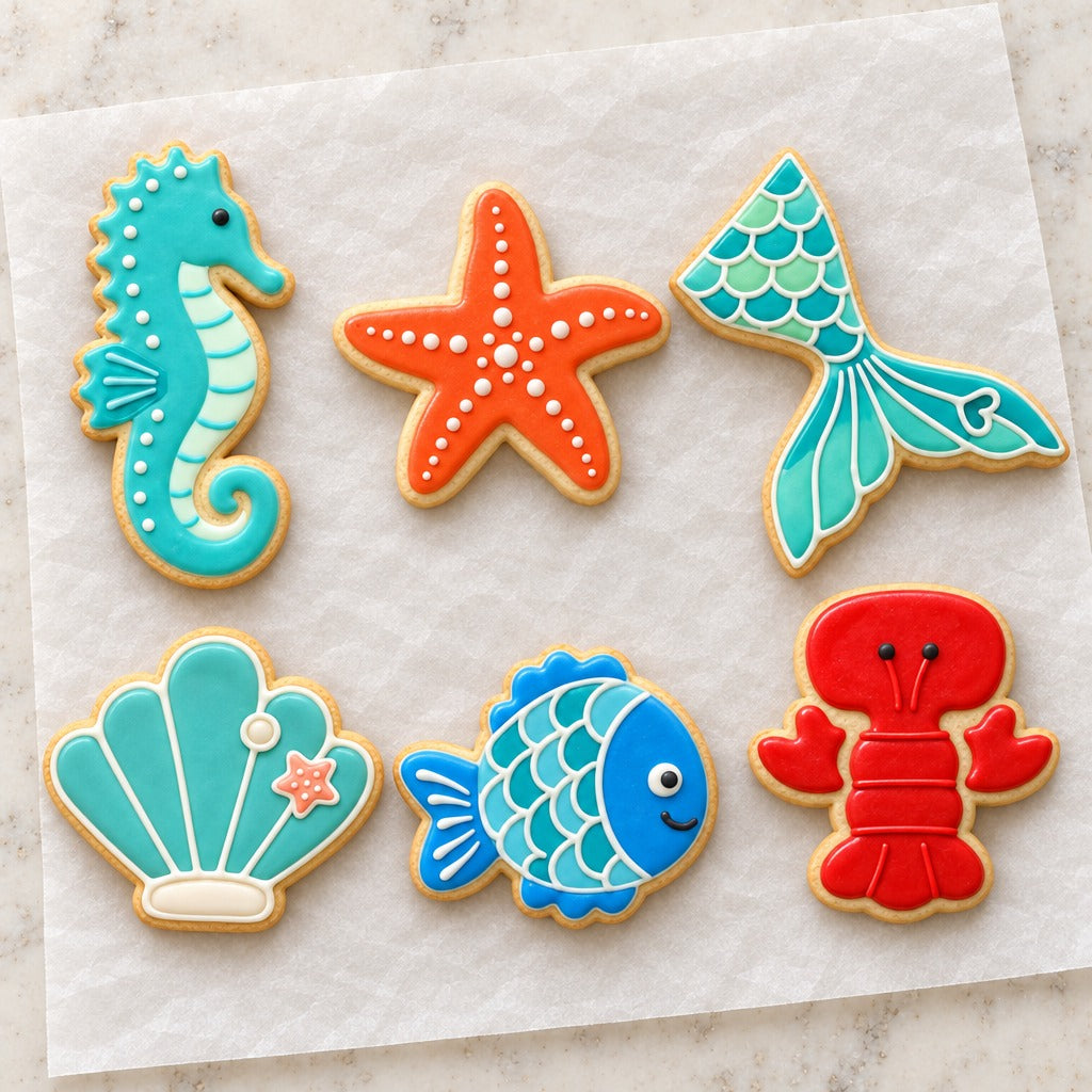 Ocean Cookie Cutter Set (decorated cookie mockup)