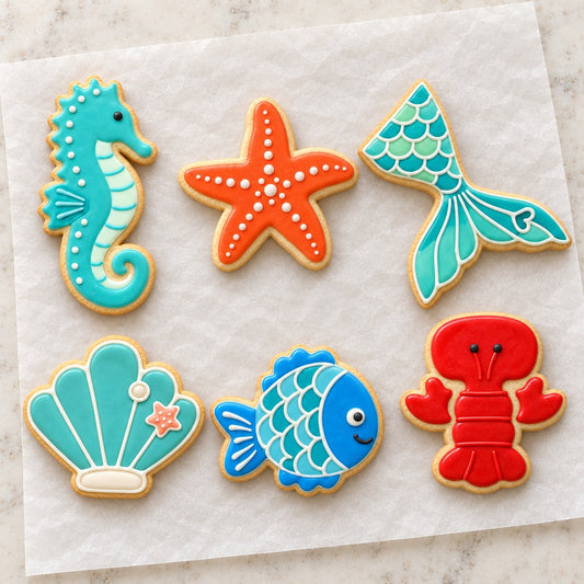 Ocean Cookie Cutter Set (decorated cookie mockup)
