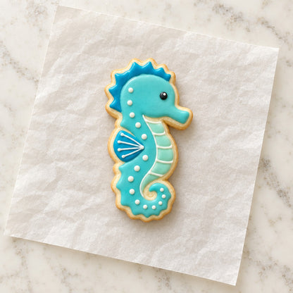 Ocean Seahorse Cookie Cutter (decorated cookie mockup)