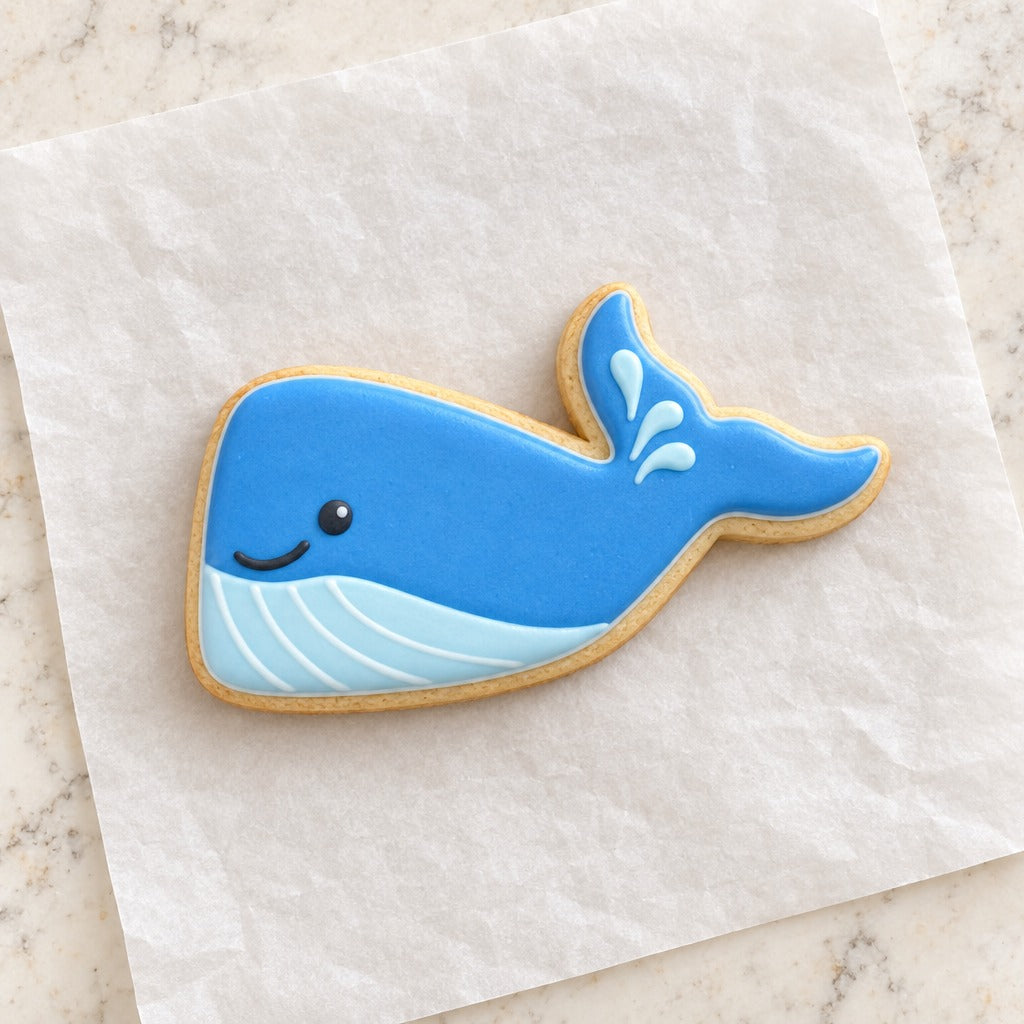 Ocean Whale Cookie Cutter (decorated cookie mockup)