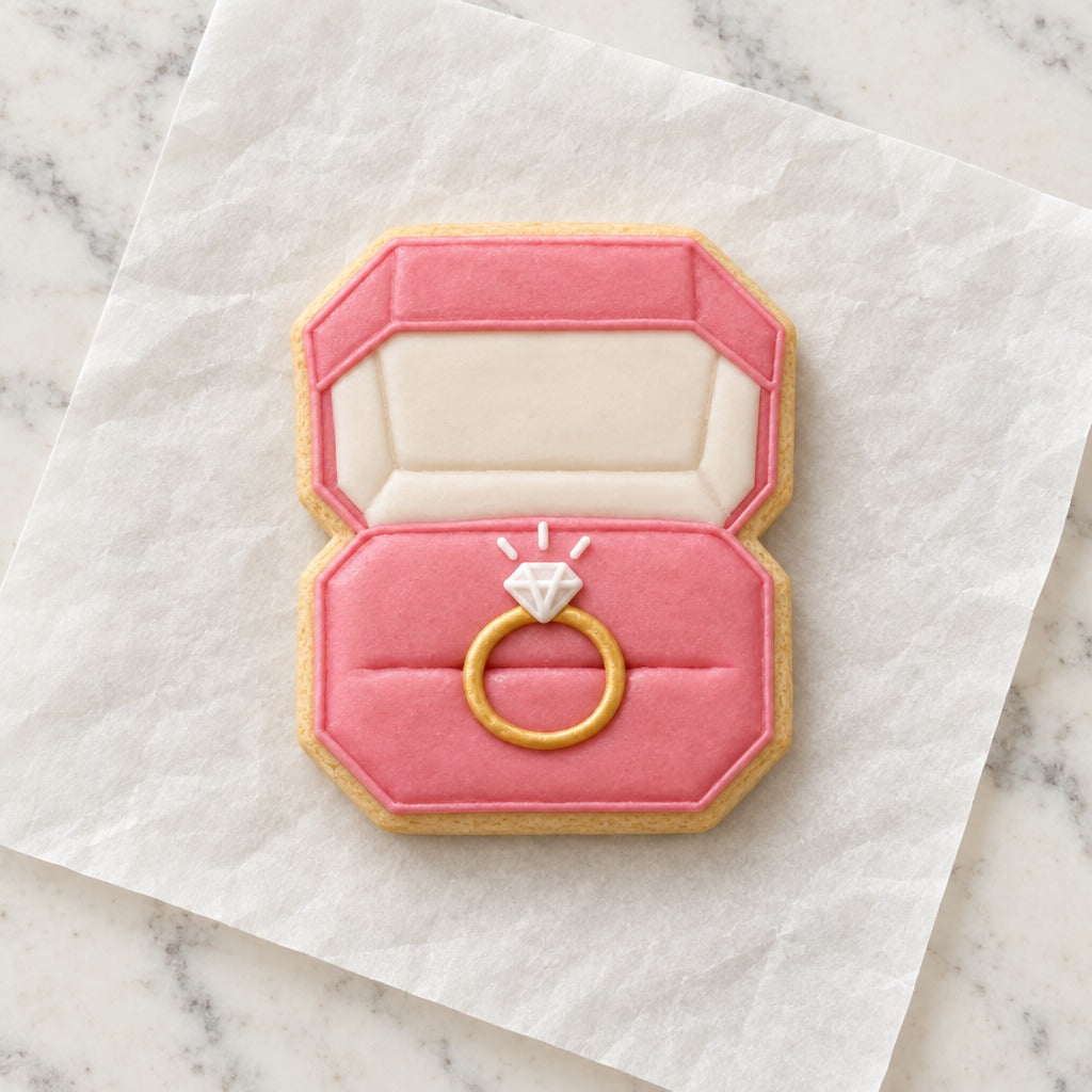 Octagonal Ring Box Cookie Cutter (decorated cookie mockup)