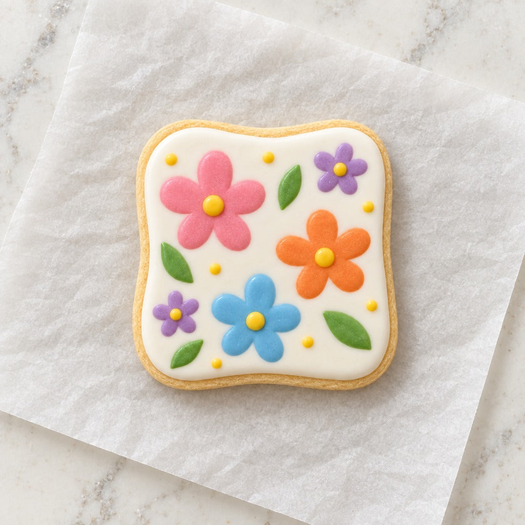 Odd Square Outline Cookie Cutter (decorated cookie mockup)