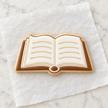 Open Book Outline Cookie Cutter (decorated cookie mockup)