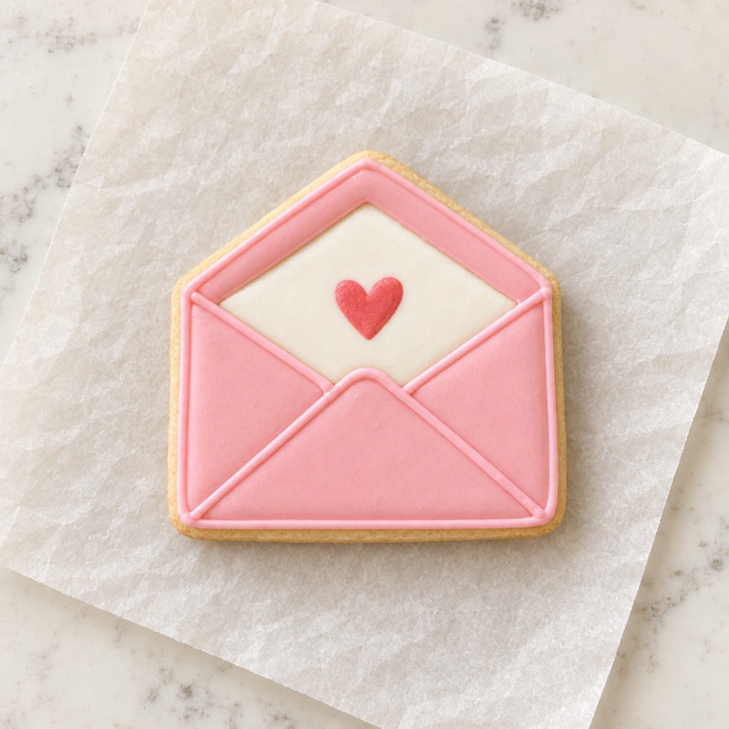 Open Envelope Cookie Cutter (decorated cookie mockup)