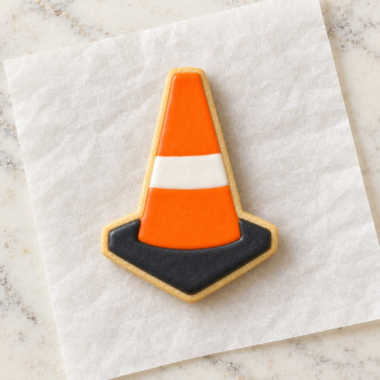 Orange Traffic Cone Cookie Cutter (decorated cookie mockup)