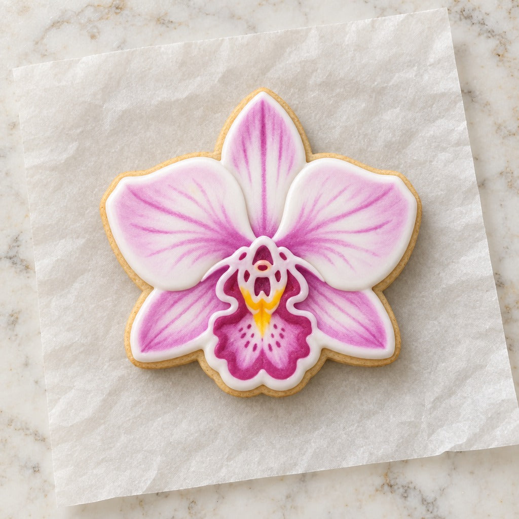 Orchid Cookie Cutter (decorated cookie mockup)