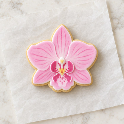 Orchid Outline Cookie Cutter (decorated cookie mockup)
