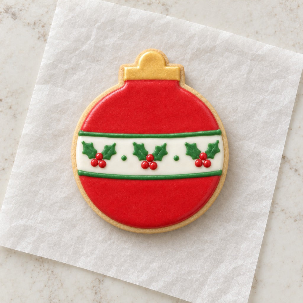 Ornament Outline Cookie Cutter (decorated cookie mockup)