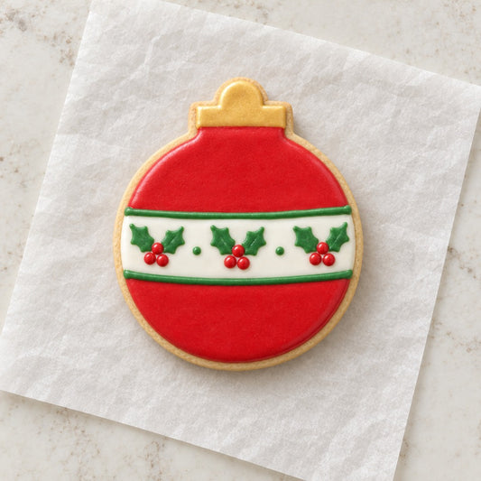 Ornament Outline Cookie Cutter (decorated cookie mockup)