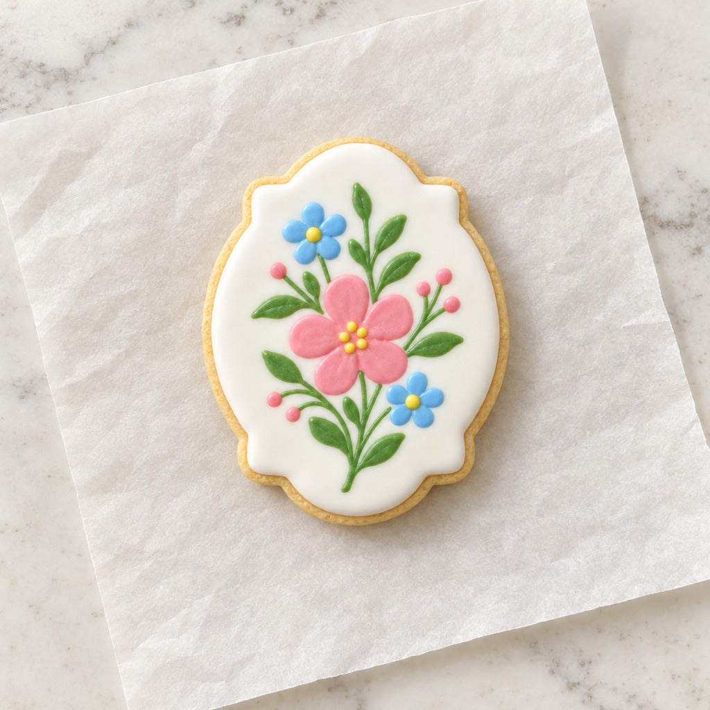 Oval Plaque Cookie Cutter (decorated cookie mockup)