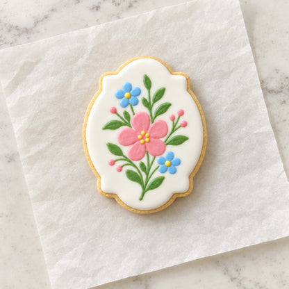 Oval Plaque Cookie Cutter (decorated cookie mockup)
