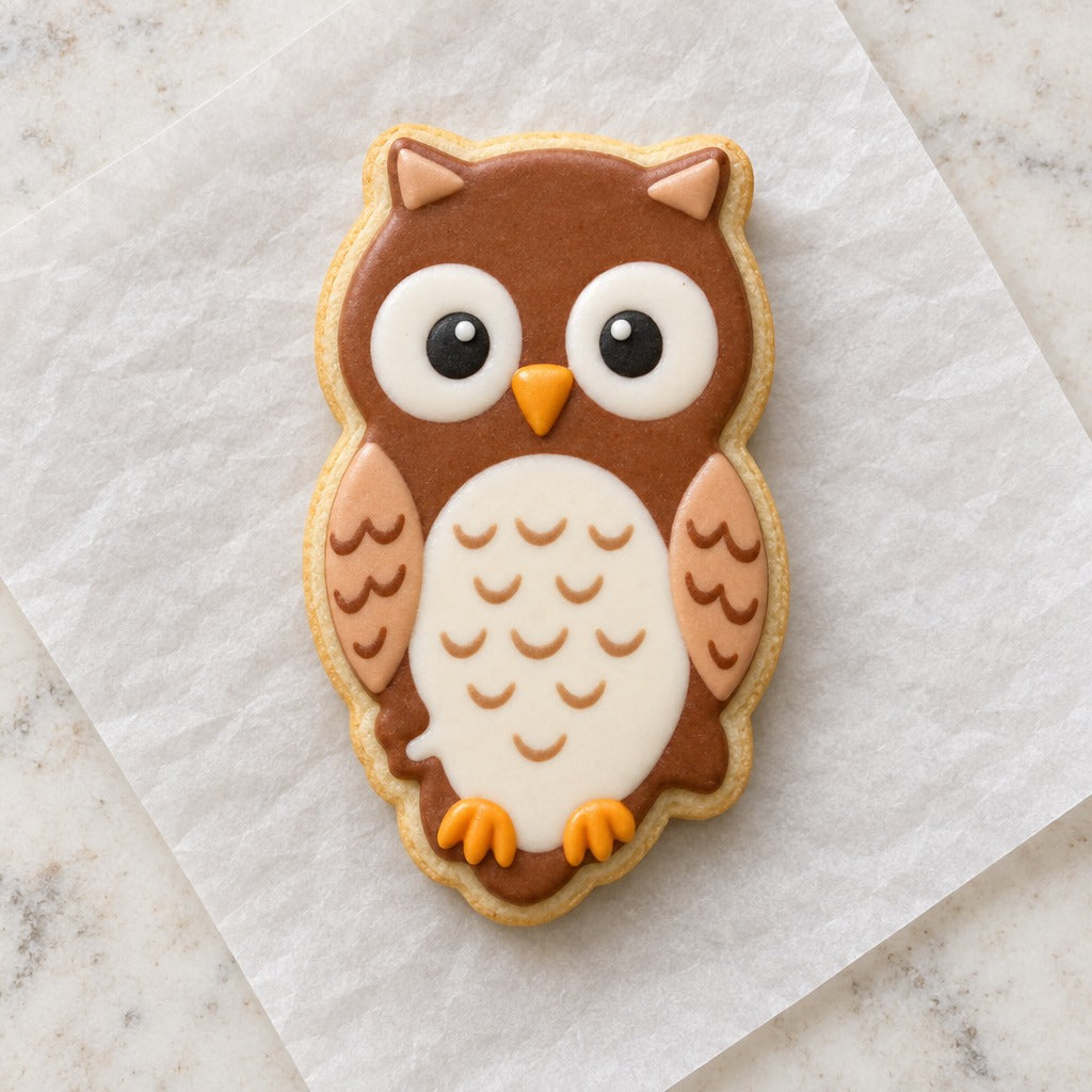 Owl Outline Cookie Cutter (decorated cookie mockup)