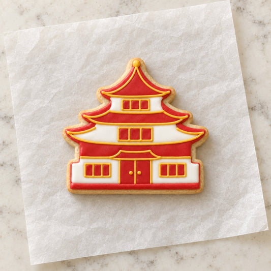 Pagoda Outline Cookie Cutter (decorated cookie mockup)