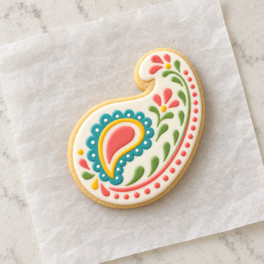 Paisley Outline Cookie Cutter (decorated cookie mockup)