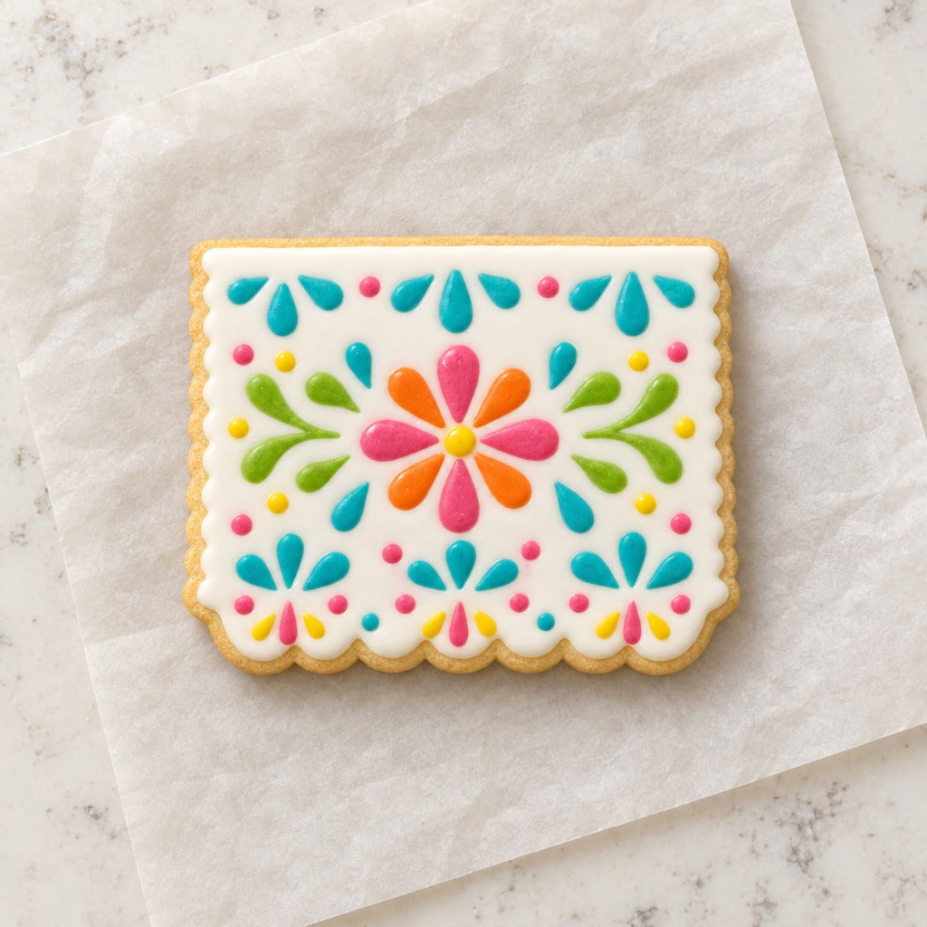 Papel Picado Fiesta Banner Cookie Cutter (decorated cookie mockup)