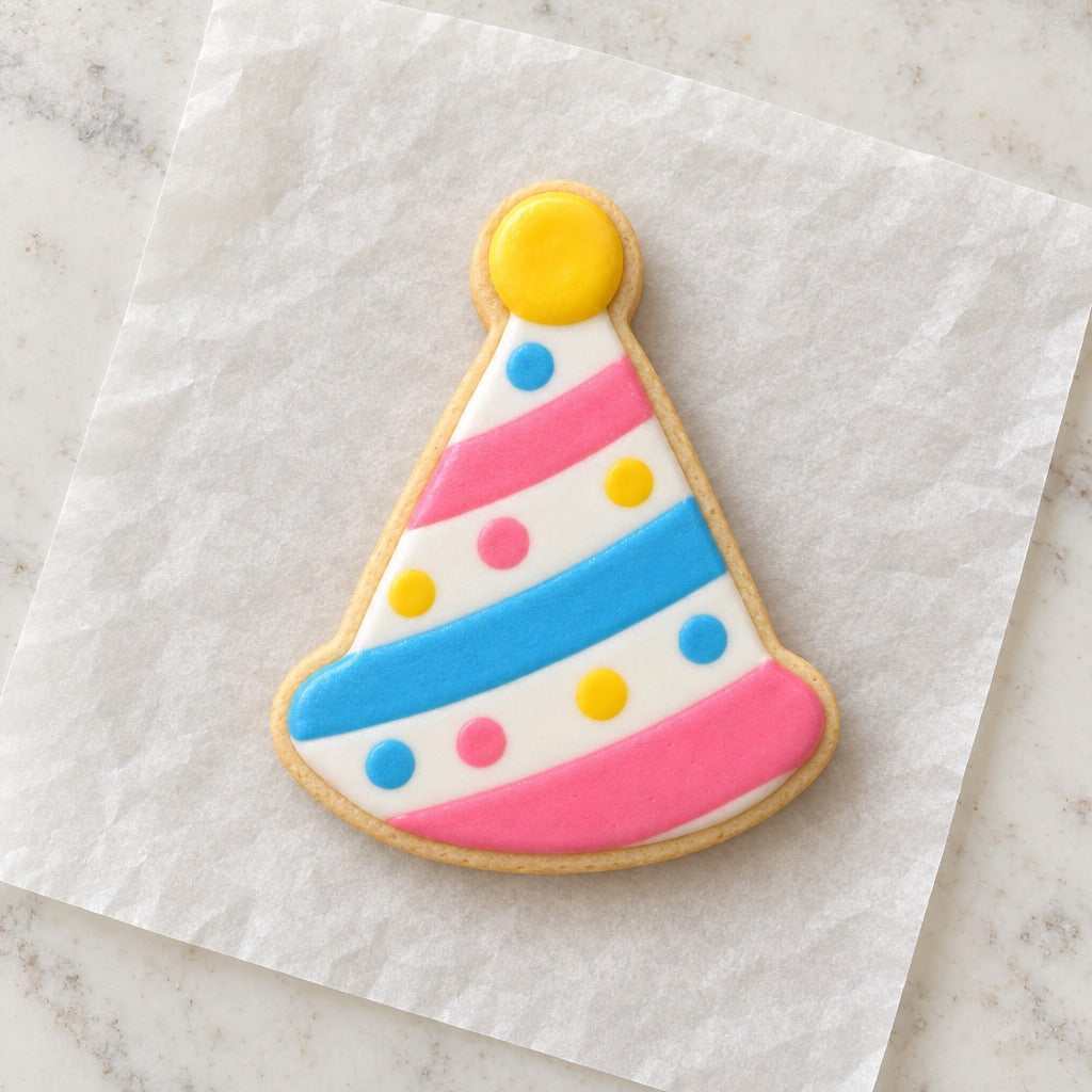 Party Hat Cookie Cutter (decorated cookie mockup)