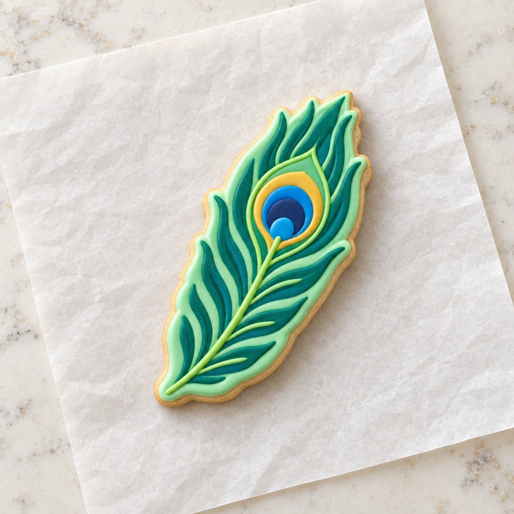 Peacock Feather Cookie Cutter (decorated cookie mockup)