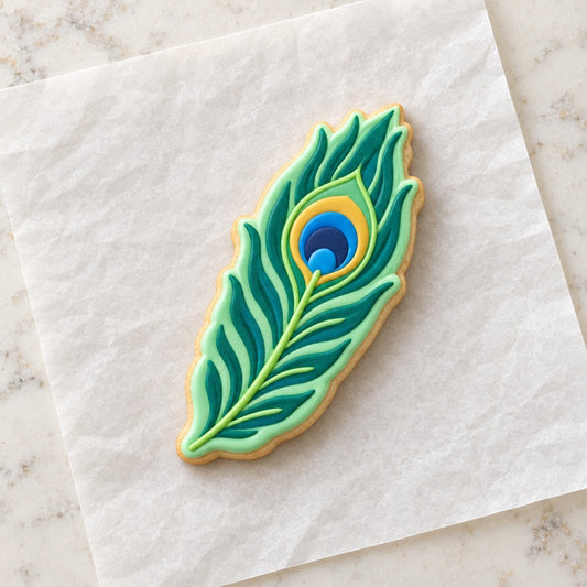 Peacock Feather Cookie Cutter (decorated cookie mockup)