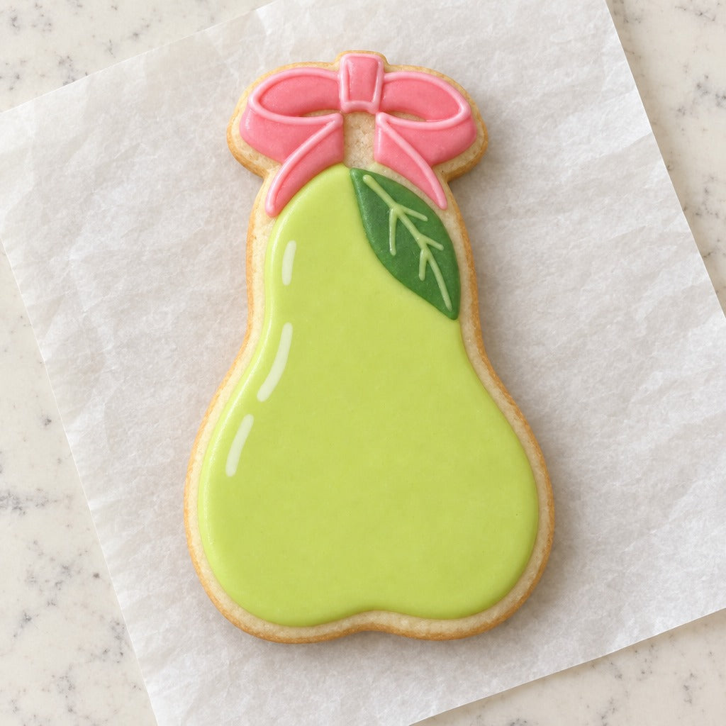 Pear Outline Cookie Cutter (decorated cookie mockup)