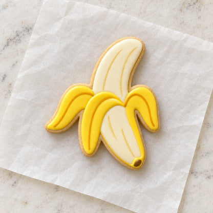 Peeled Banana Cookie Cutter (decorated cookie mockup)