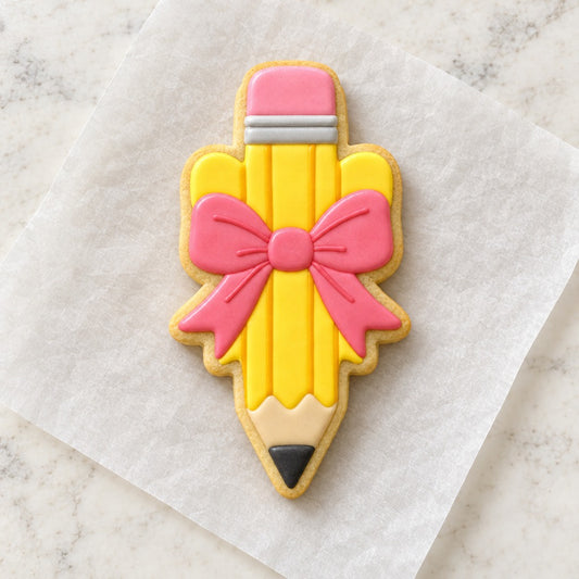Pencil with Bow Cookie Cutter (decorated cookie mockup)