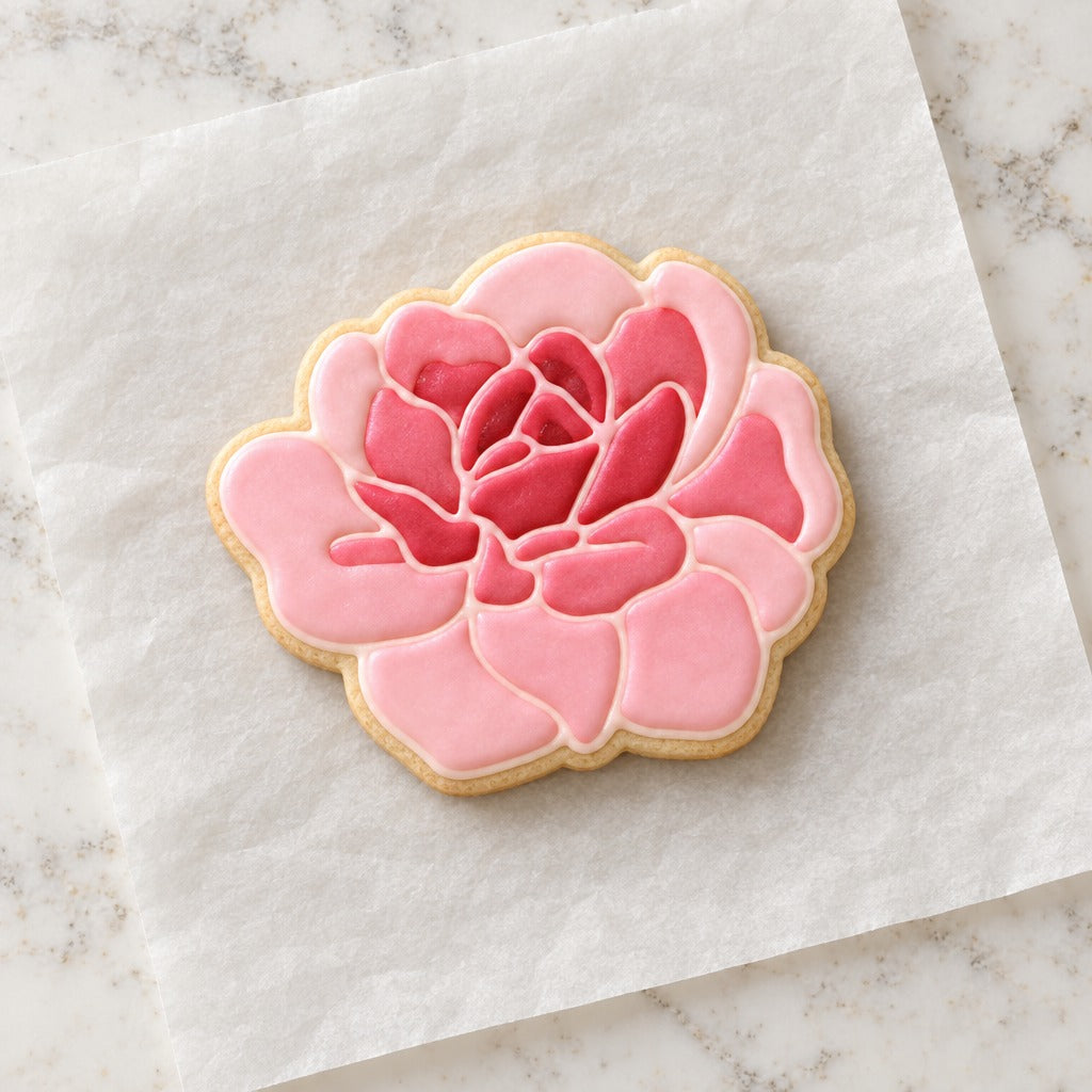 Peony Cookie Cutter (decorated cookie mockup)