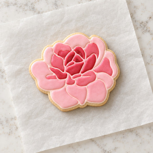 Peony Cookie Cutter (decorated cookie mockup)