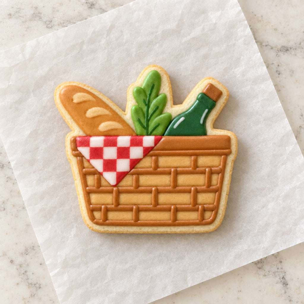 Picnic Basket Cookie Cutter (decorated cookie mockup)