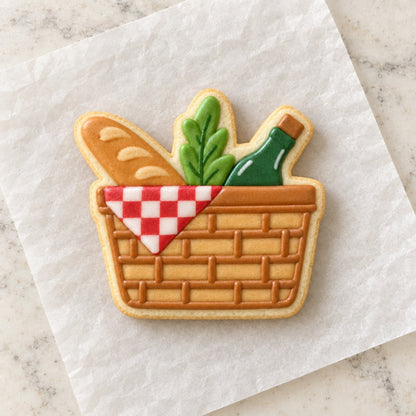 Picnic Basket Cookie Cutter (decorated cookie mockup)