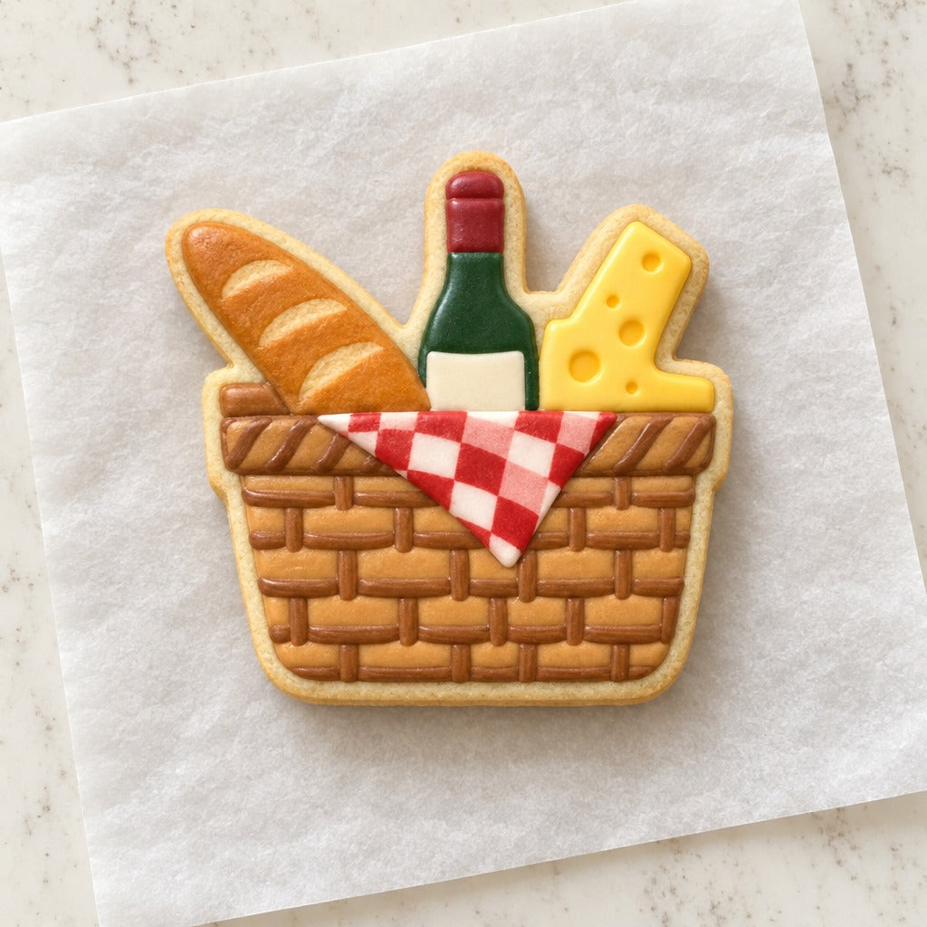 Picnic Basket Outline Cookie Cutter (decorated cookie mockup)