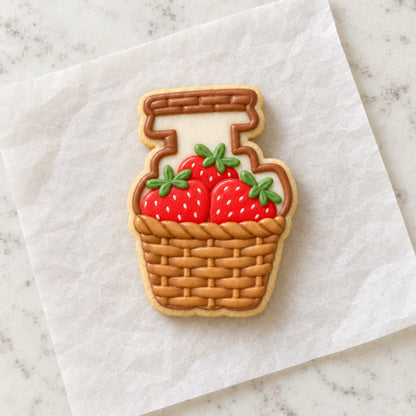 Picnic Strawberry Basket Cookie Cutter (decorated cookie mockup)