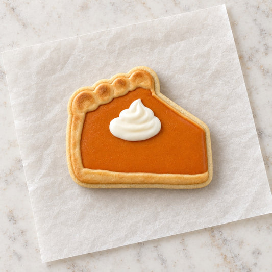 Pie Slice Outline Cookie Cutter (decorated cookie mockup)