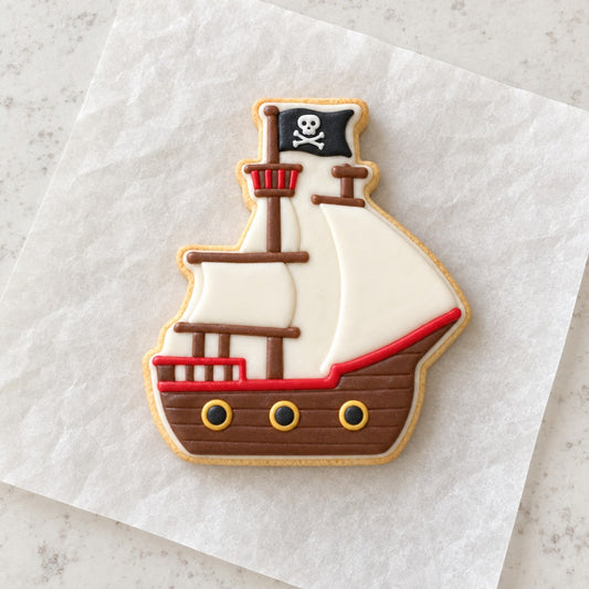 Pirate Ship Cookie Cutter (decorated cookie mockup)