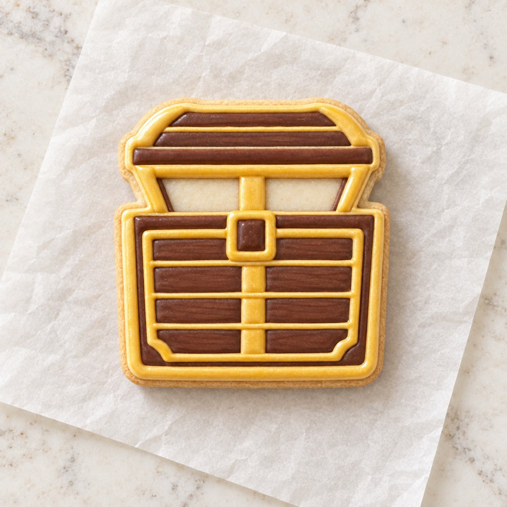 Pirate Treasure Chest Cookie Cutter (decorated cookie mockup)