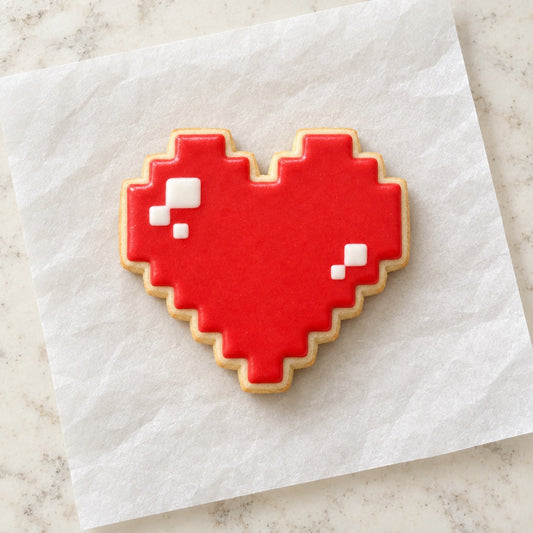 Pixel Heart Cookie Cutter (decorated cookie mockup)