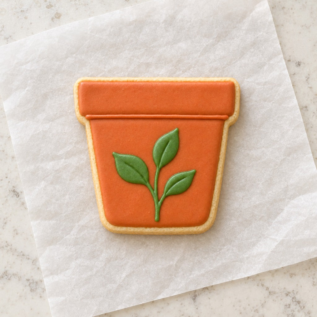 Plant Pot Outline Cookie Cutter (decorated cookie mockup)