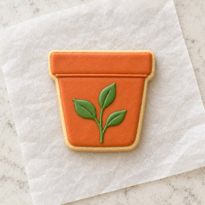 Plant Pot Outline Cookie Cutter (decorated cookie mockup)