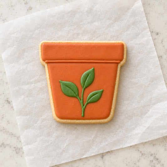 Plant Pot Outline Cookie Cutter (decorated cookie mockup)