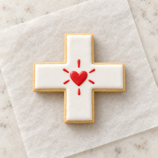 Plus Sign Outline Cookie Cutter (decorated cookie mockup)