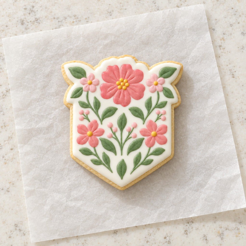 Pocket Square Floral Cookie Cutter (decorated cookie mockup)