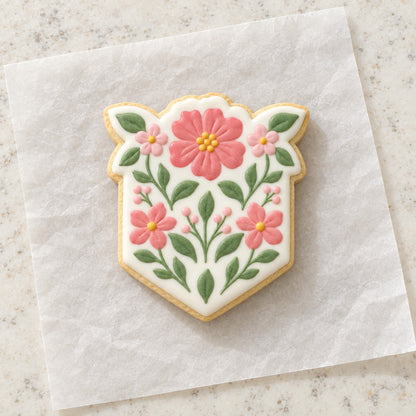 Pocket Square Floral Cookie Cutter (decorated cookie mockup)