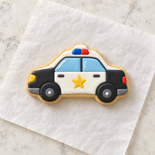 Police Car Cookie Cutter (decorated cookie mockup)