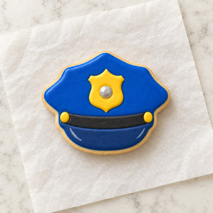 Police Hat Cookie Cutter (decorated cookie mockup)