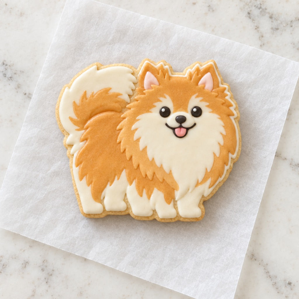 Pomeranian Cookie Cutter (decorated cookie mockup)