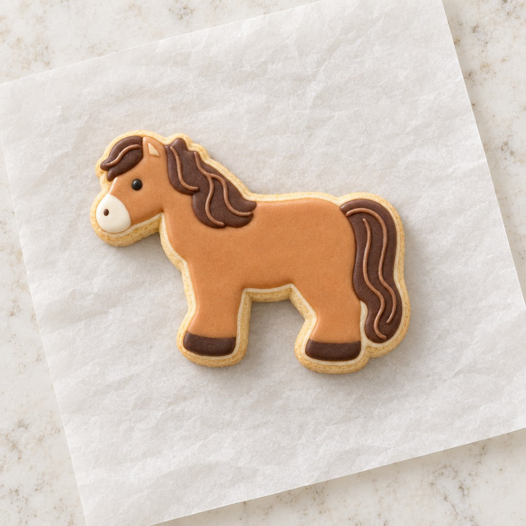 Pony Outline Cookie Cutter (decorated cookie mockup)