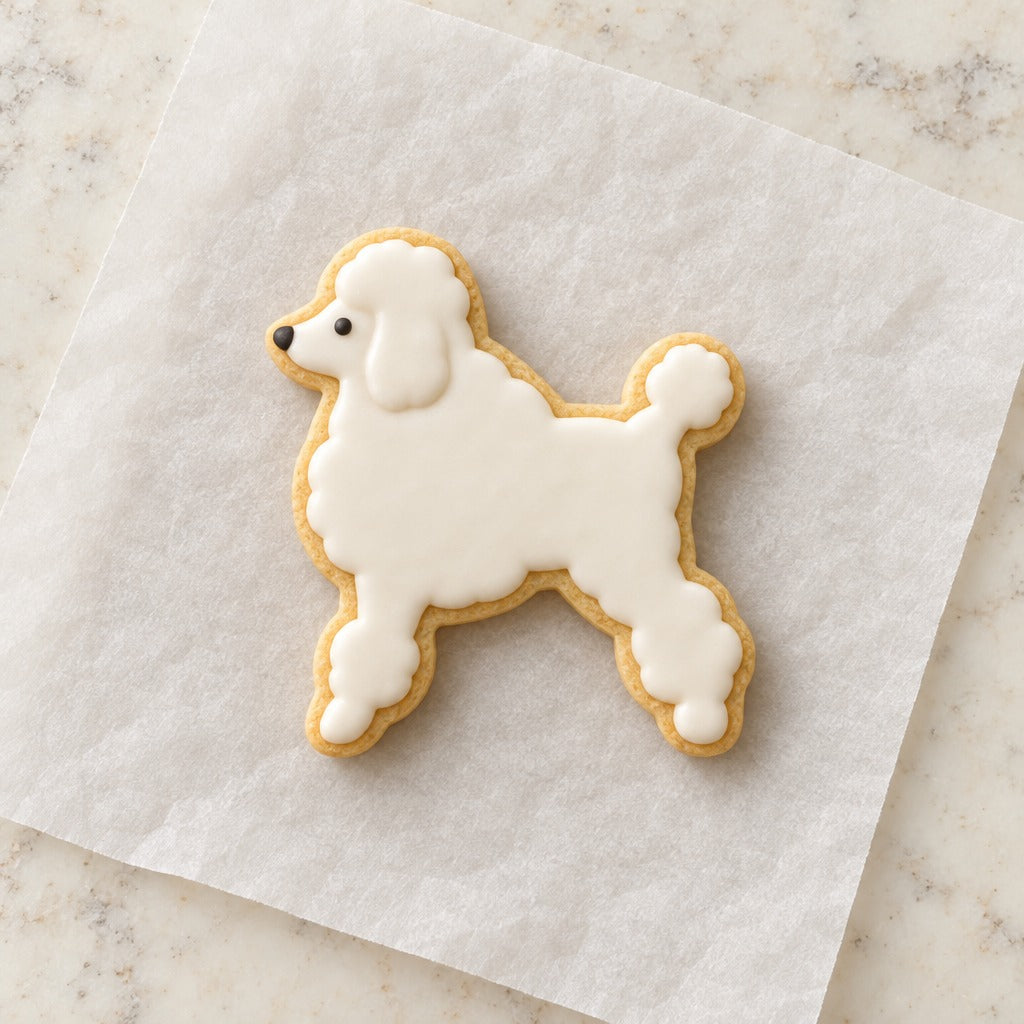 Poodle Outline Cookie Cutter (decorated cookie mockup)