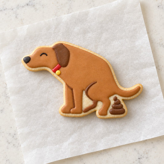 Pooping Dog Cookie Cutter (decorated cookie mockup)