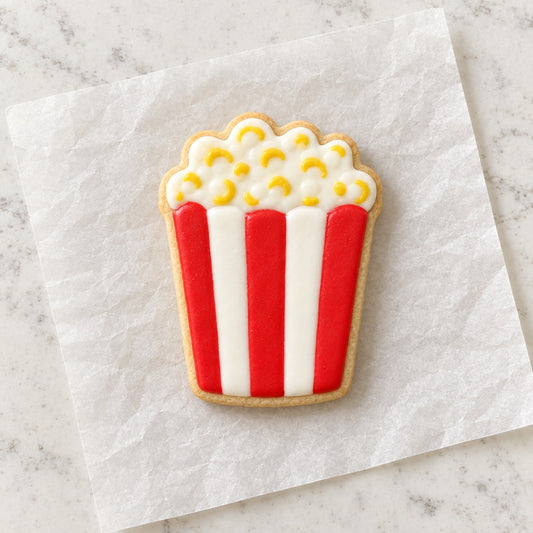 Popcorn Container Cookie Cutter (decorated cookie mockup)